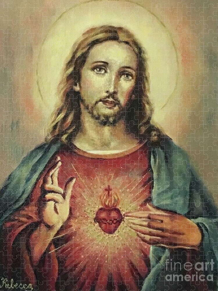 Sacred Heart of Jesus Image Similar to an Oil Painting on a 18 Inch Rustic Frame 