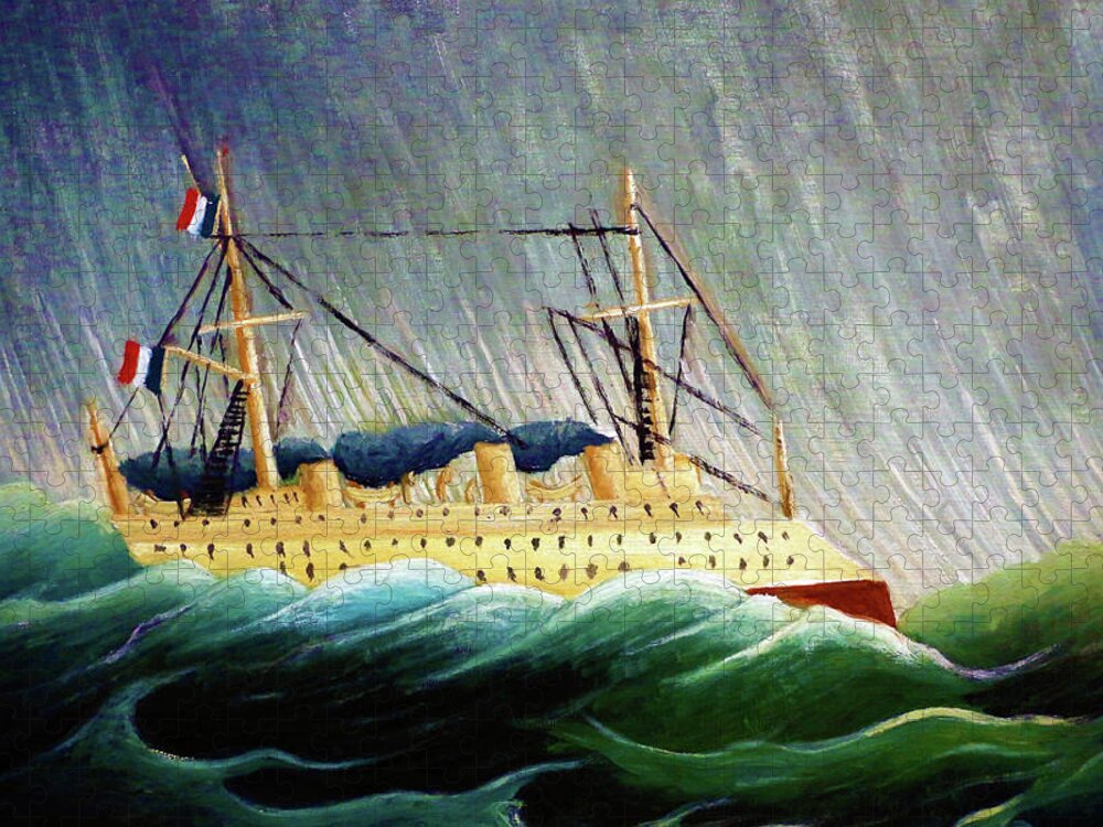 Henri Rousseau Jigsaw Puzzle featuring the painting The ship in the storm - Digital Remastered Edition by Henri Rousseau