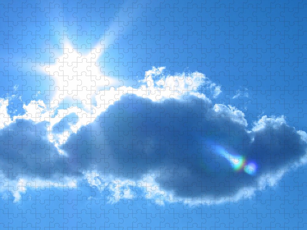 Lens Flare Jigsaw Puzzle featuring the photograph The Sun Breaks In A Tungsten Blue Sky 2 by Shmuel