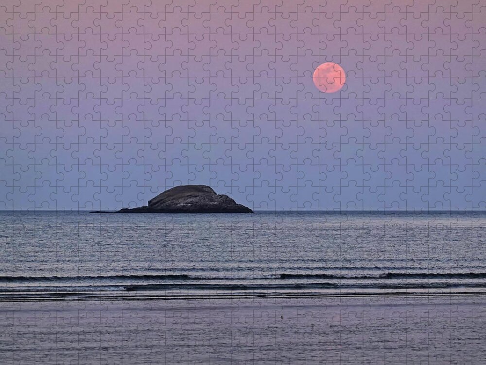 Nahant Jigsaw Puzzle featuring the photograph The Super Worm Moon 2019 over Egg Rock in Nahant MA by Toby McGuire