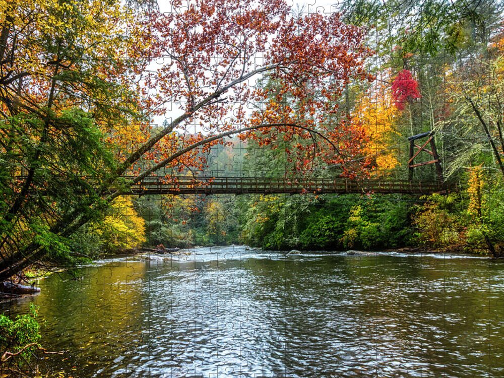 Bridge Jigsaw Puzzle featuring the photograph The Toccoa River Hanging Bridge by Debra and Dave Vanderlaan