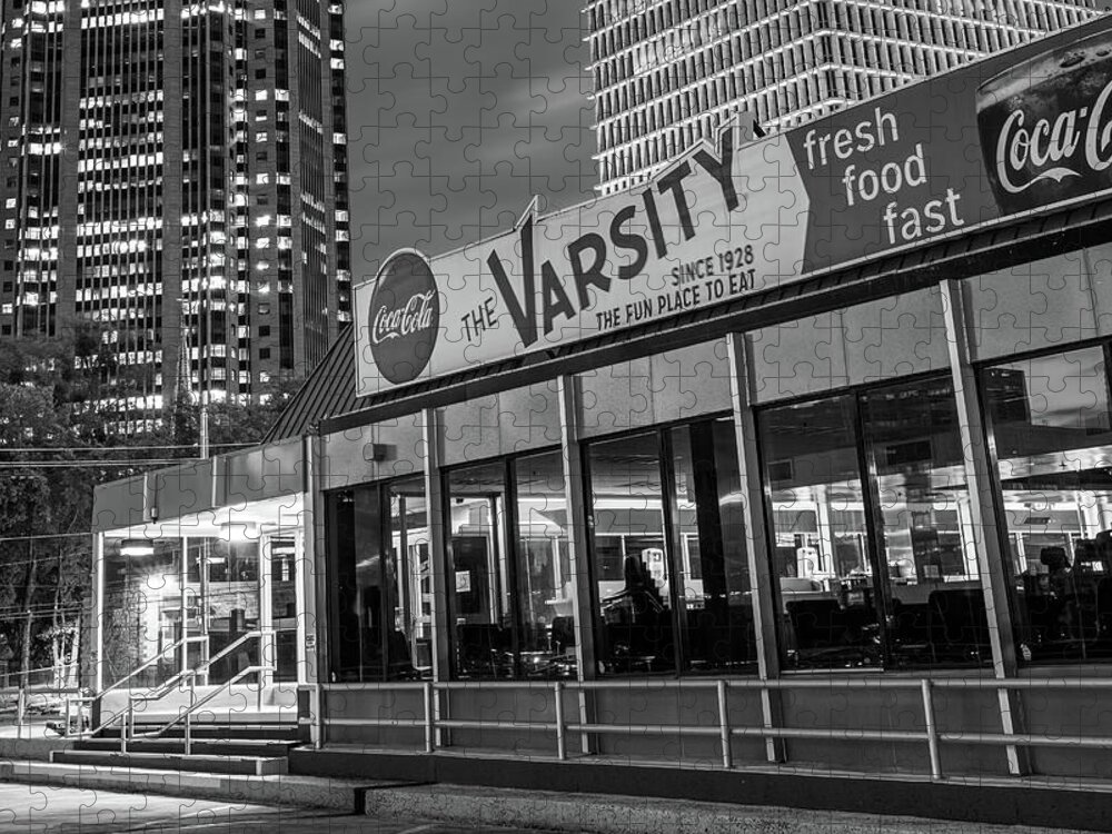 America Jigsaw Puzzle featuring the photograph The Varsity - Downtown Atlanta Georgia in Monochrome by Gregory Ballos