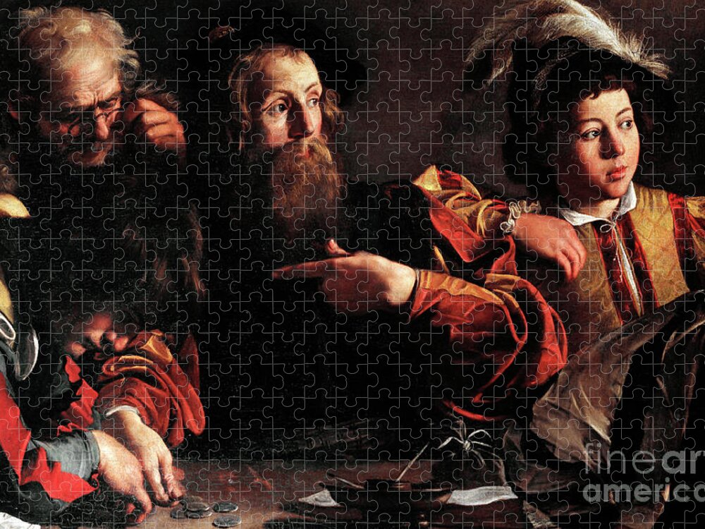Caravaggio Jigsaw Puzzle featuring the painting The Vocation Of Saint Matthew, The Calling Of St Matthew Detail by Caravaggio