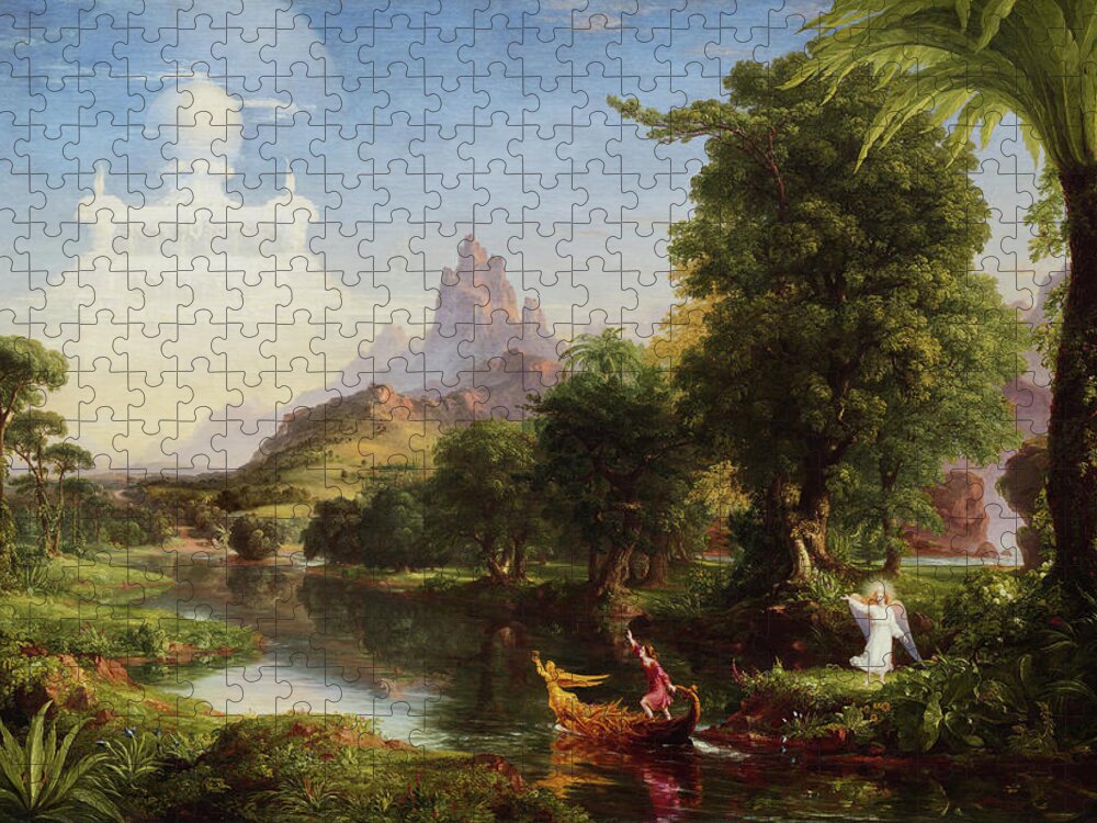 The Voyage Of Life Jigsaw Puzzle featuring the painting The Voyage Of Life Youth by Thomas Cole by Rolando Burbon