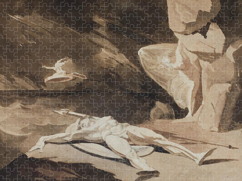 18th Century Art Jigsaw Puzzle featuring the drawing Thetis Mourning the Body of Achilles by Henry Fuseli