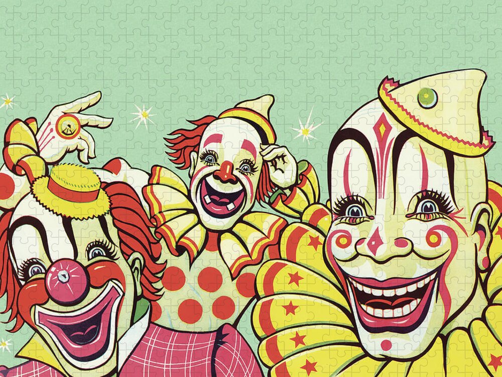 Campy Jigsaw Puzzle featuring the drawing Three Clowns by CSA Images