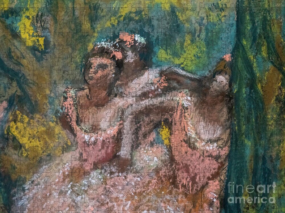 Dance Jigsaw Puzzle featuring the painting Three Dancers In Salmon Skirts Detail by Edgar Degas