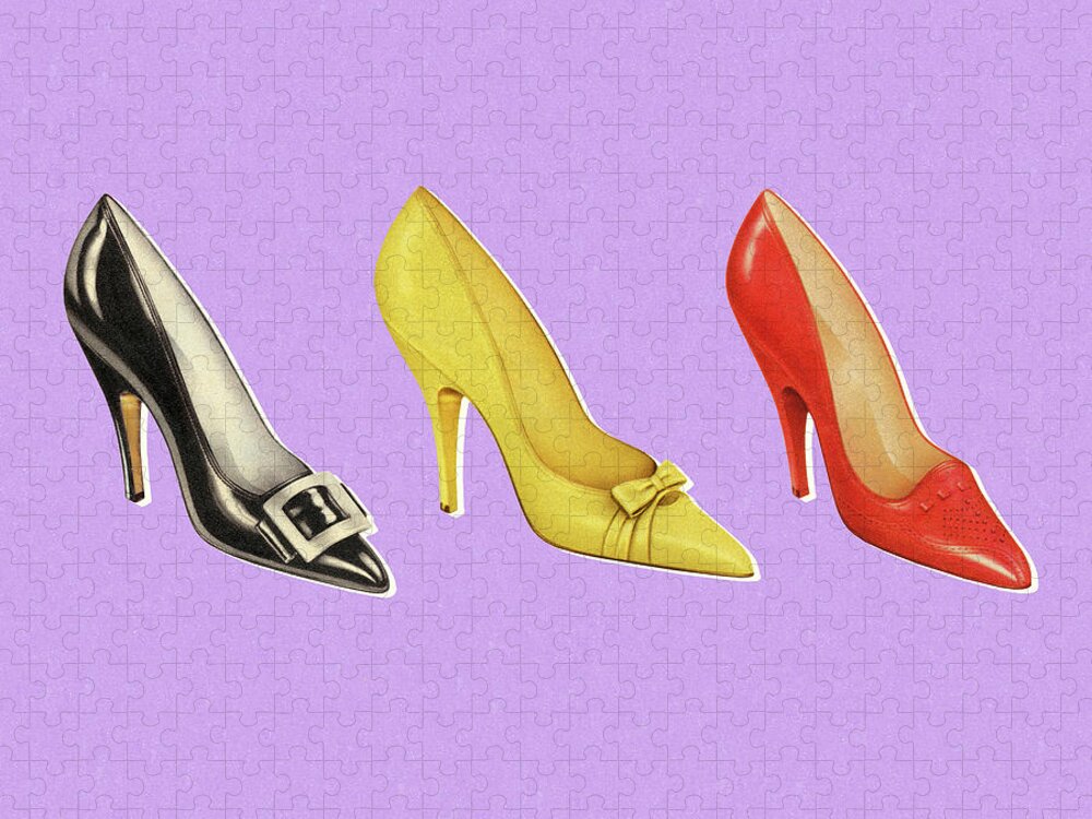 Campy Jigsaw Puzzle featuring the drawing Three Different Color Pumps by CSA Images