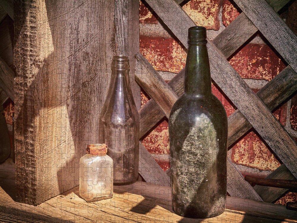 Bottles Jigsaw Puzzle featuring the photograph Three Old Bottles by James Eddy