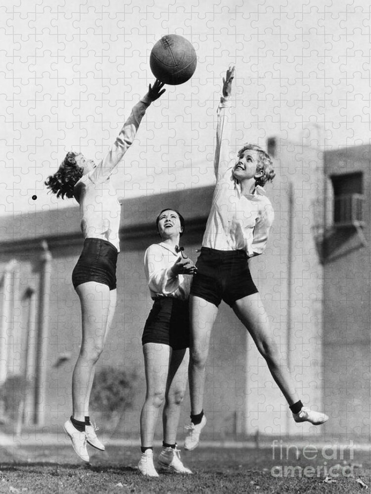 Friendship Jigsaw Puzzle featuring the photograph Three Women With Basketball In The Air by Everett Collection