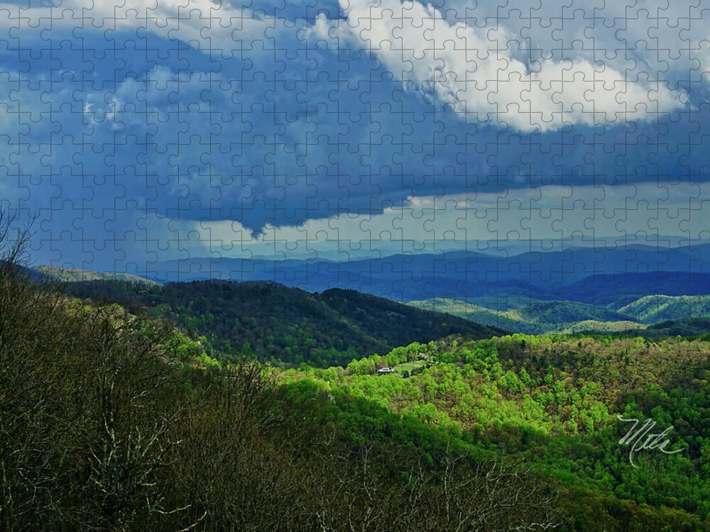 Thunder Mountain Jigsaw Puzzle featuring the photograph Thunder Mountain Overlook distant rain by Meta Gatschenberger