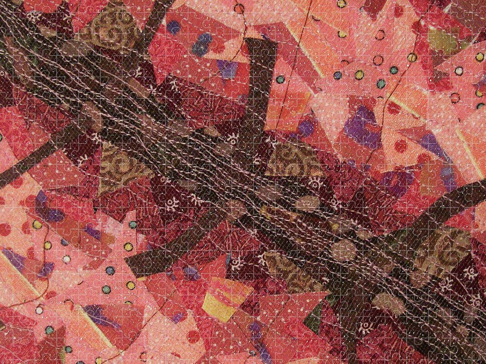 Fiber Art Jigsaw Puzzle featuring the tapestry - textile Tickled Pink by Pam Geisel