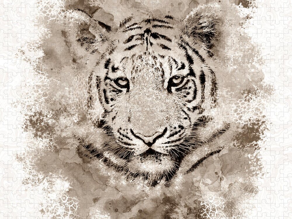 Tiger Jigsaw Puzzle featuring the digital art Tiger 4 by Lucie Dumas