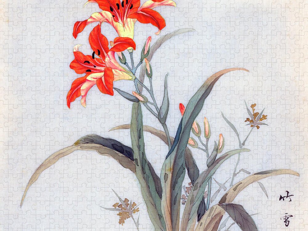 Chikutei Jigsaw Puzzle featuring the painting Tiger Lily by Chikutei