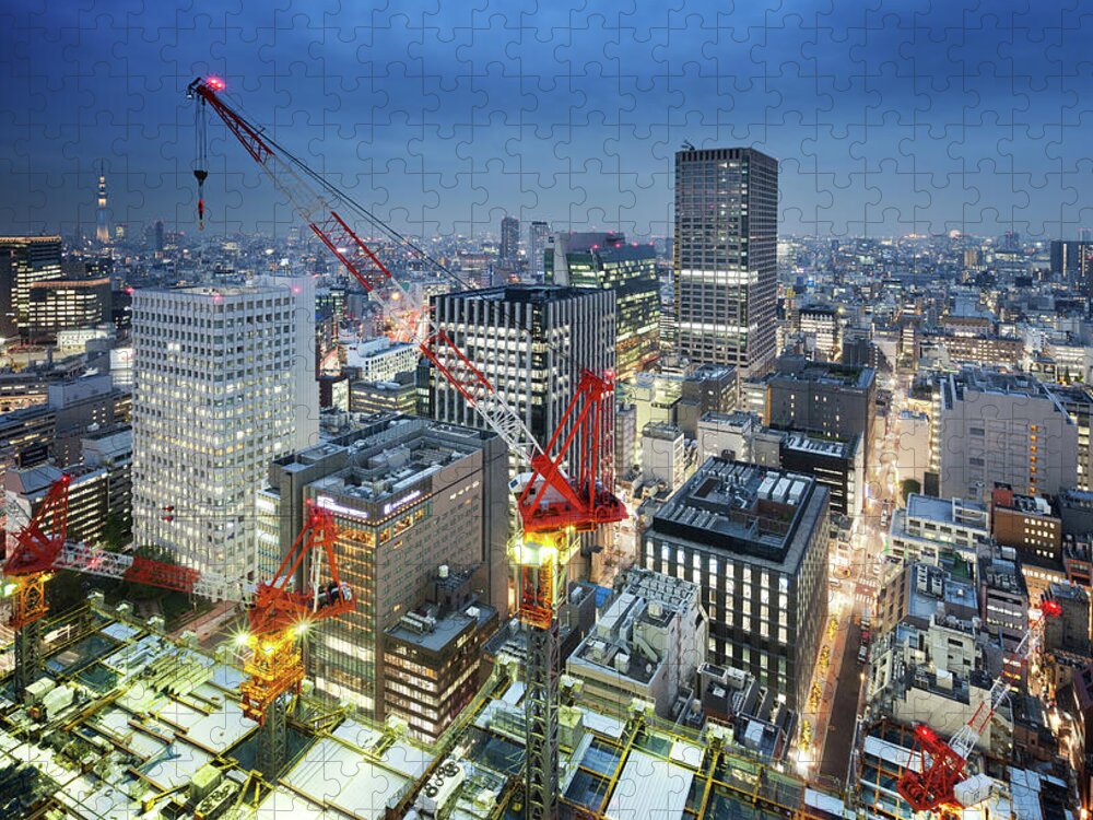 Built Structure Jigsaw Puzzle featuring the photograph Tokyo City Glow by Krzysztof Baranowski