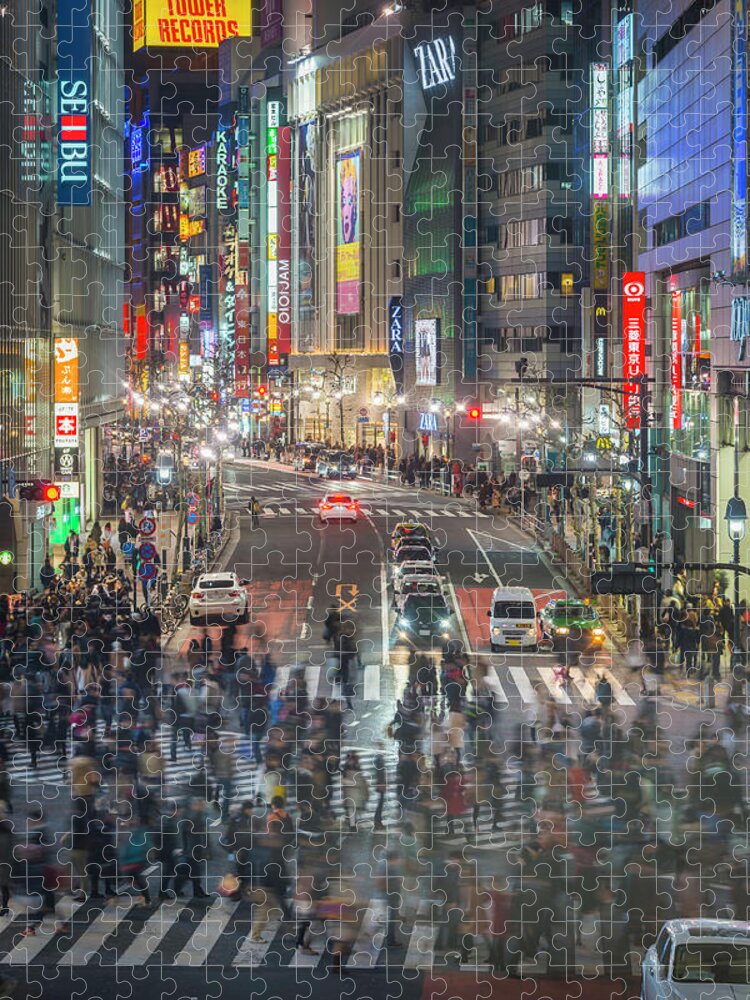 Crowd Jigsaw Puzzle featuring the photograph Tokyo Shibuya Crossing Crowds Of People by Fotovoyager