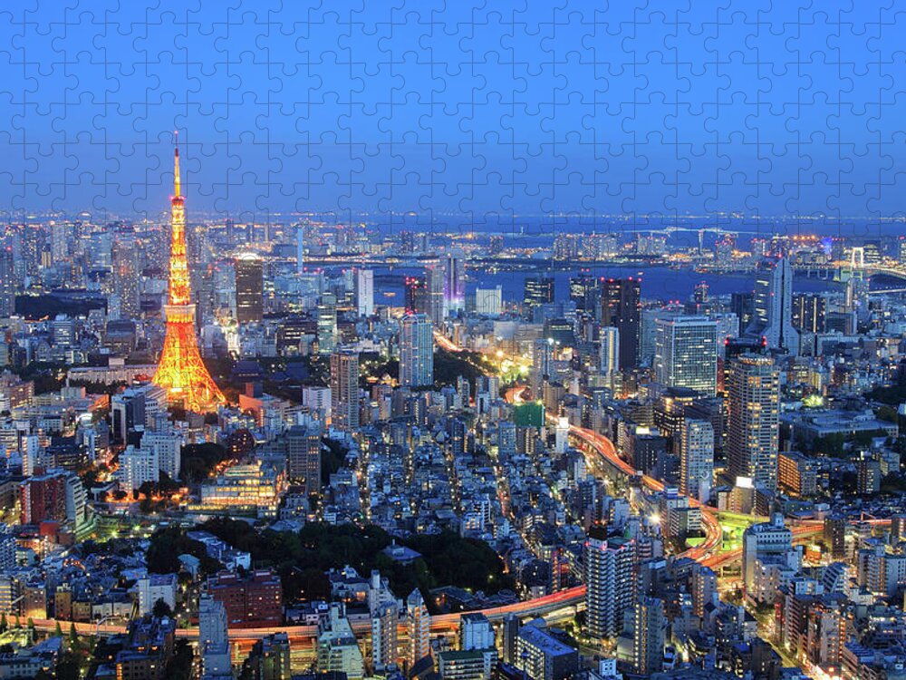 Tokyo Tower Jigsaw Puzzle featuring the photograph Tokyo Tower View From Mori Tower by Krzysztof Baranowski