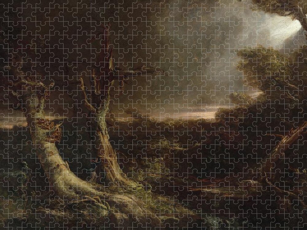American Jigsaw Puzzle featuring the painting Tornado In An American Forest by Thomas Cole