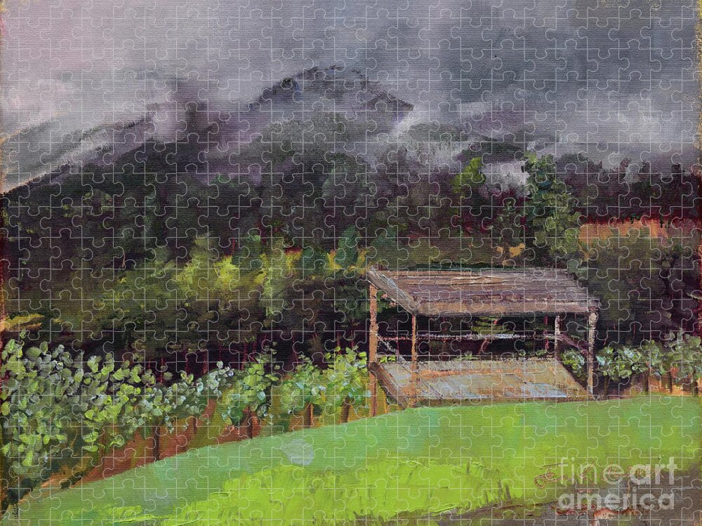 Touch The Clouds Jigsaw Puzzle featuring the painting Touch the Clouds - at Ott Farms and Vineyard by Jan Dappen