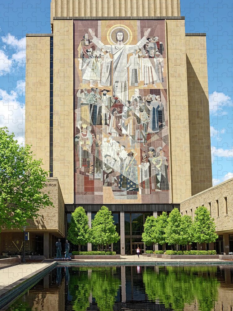 Hesburgh Library Jigsaw Puzzle featuring the photograph Touchdown Jesus Mural by Sally Weigand