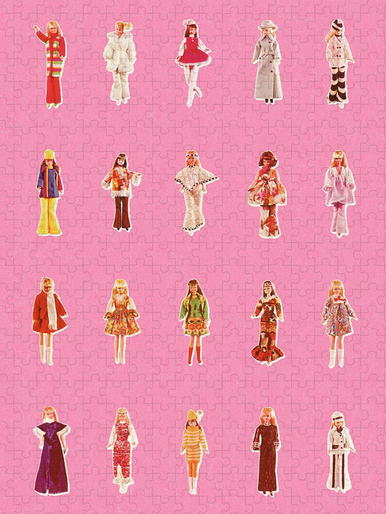 Apparel Jigsaw Puzzle featuring the drawing Toy Dolls in Various Outfits by CSA Images