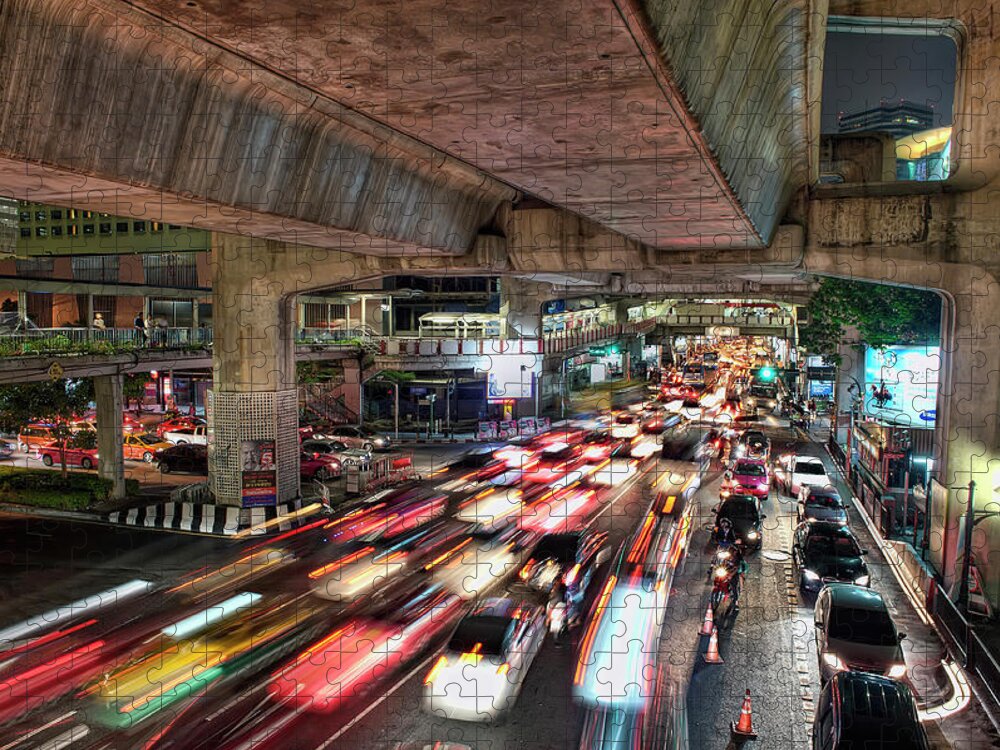 Traffic Cone Jigsaw Puzzle featuring the photograph Traffic In Bangkok, Thailand by Daniel Chui