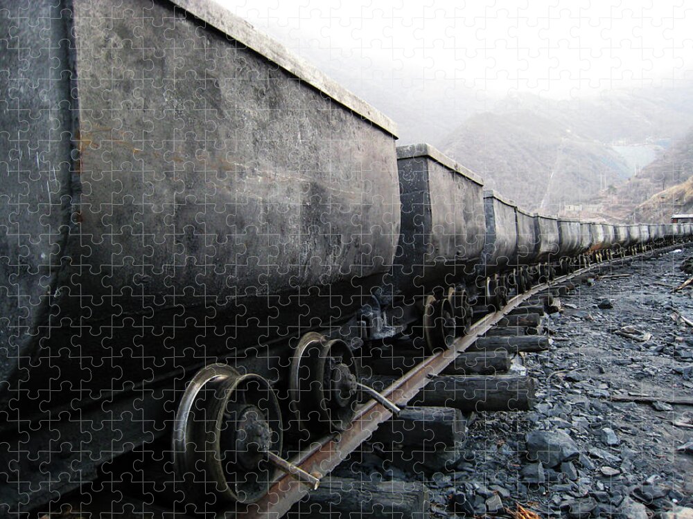 Beijing Municipality Jigsaw Puzzle featuring the photograph Train In Coal Mine by Photography By Baoshabaotian