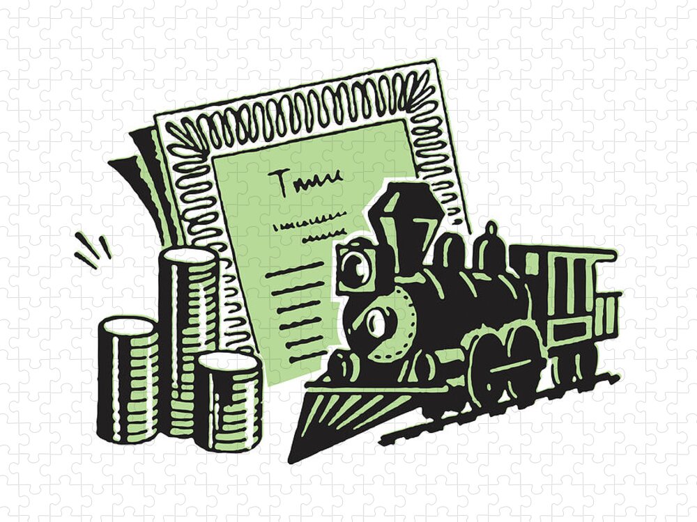 Accounting Jigsaw Puzzle featuring the drawing Train with Deed and Money by CSA Images
