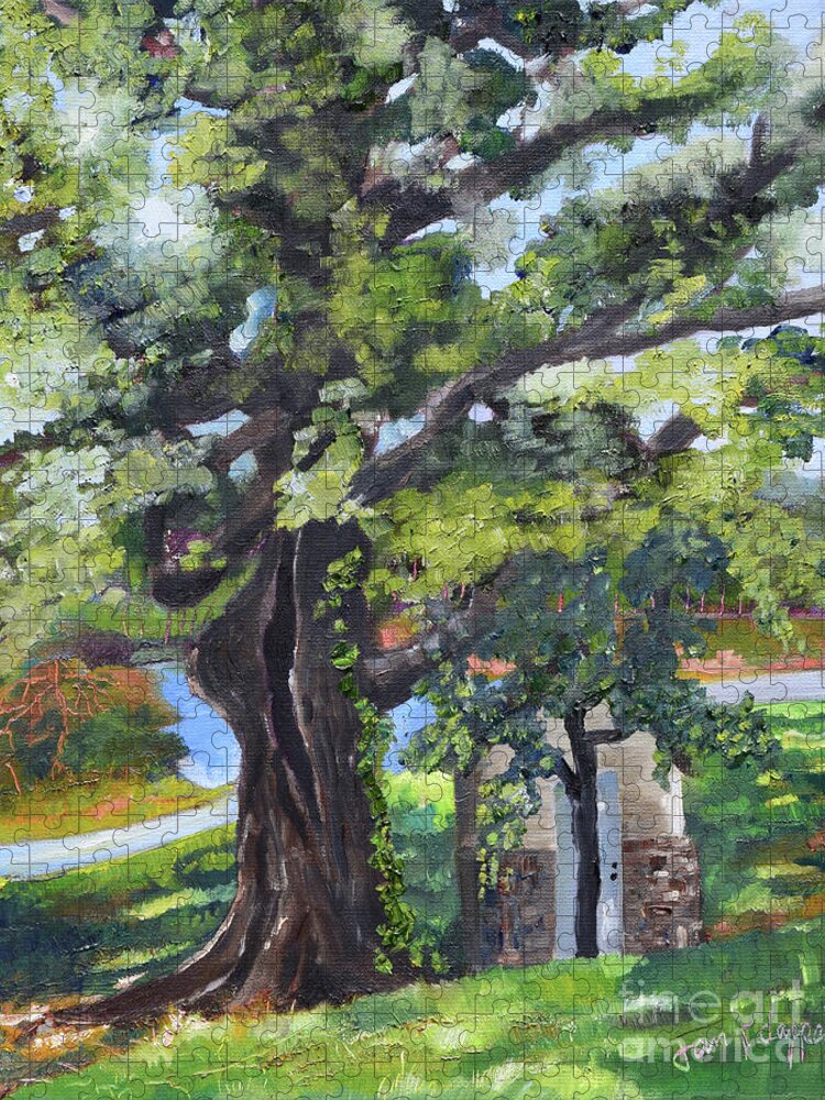 Large Oak Tree Jigsaw Puzzle featuring the painting Tree at Cartecay by Jan Dappen