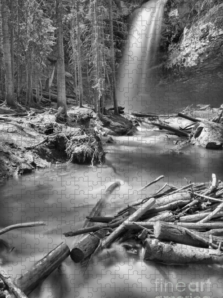 Troll Falls Jigsaw Puzzle featuring the photograph Troll Falls Black And White by Adam Jewell