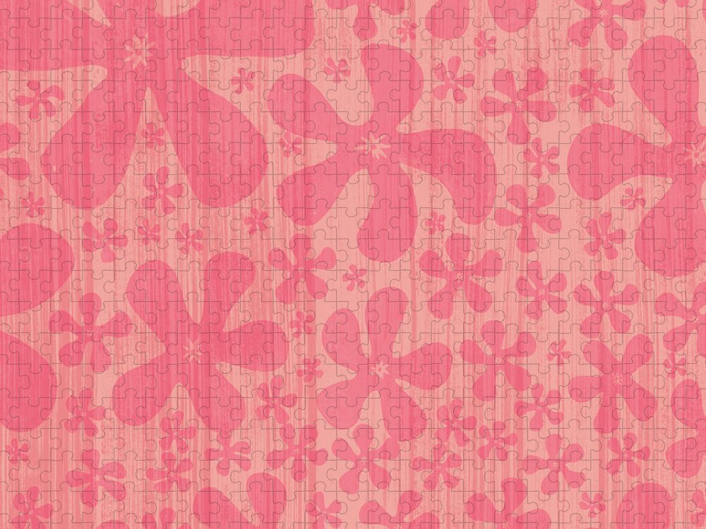 Pink Jigsaw Puzzle featuring the painting Tropical Floral Pattern by Jen Montgomery