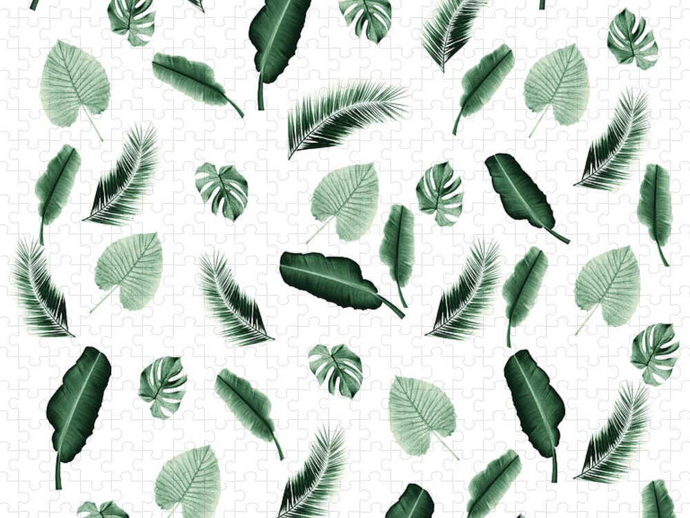 Graphic-design Jigsaw Puzzle featuring the digital art Tropical Jungle Leaf Pattern #2 #tropical #decor #art by Anitas and Bellas Art