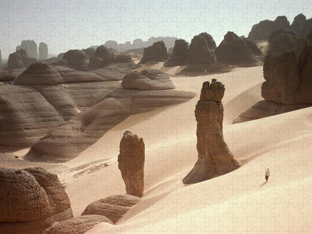 Scenics Jigsaw Puzzle featuring the photograph Tuareg In Desert Near Hoggar Mountains by Frans Lemmens
