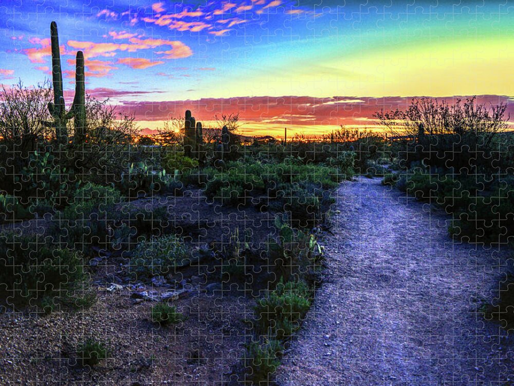 Sabino Canyon Jigsaw Puzzle featuring the photograph Twilight Trail to Tucson by Chance Kafka