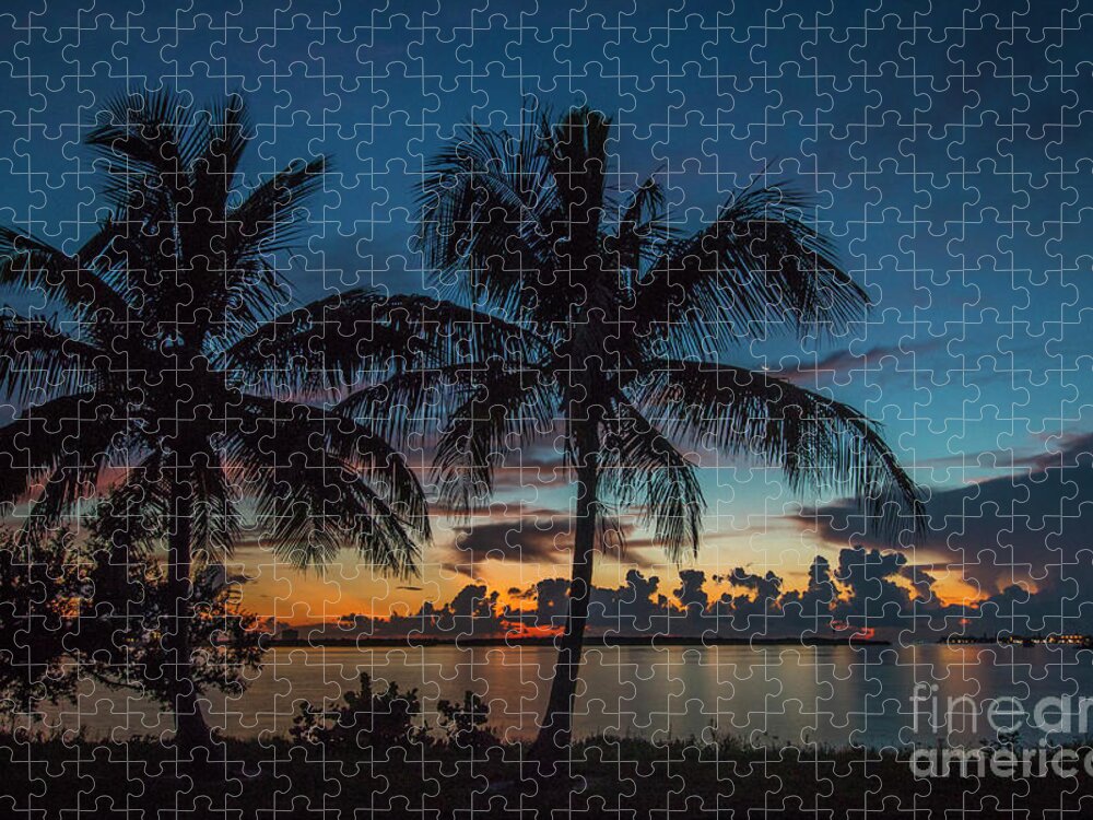 Sun Sunrise Jigsaw Puzzle featuring the photograph Twin Palms Sunrise by Tom Claud