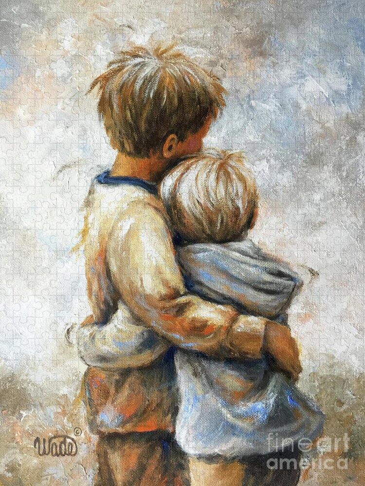 Two Brothers Jigsaw Puzzle featuring the painting Two Brothers Hugging by Vickie Wade