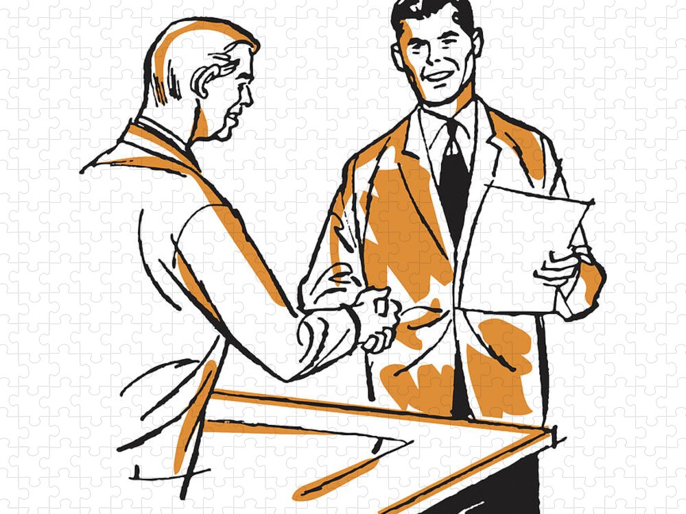 Adult Jigsaw Puzzle featuring the drawing Two Businessmen Shaking Hands by CSA Images