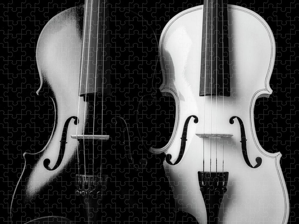 Violin Jigsaw Puzzle featuring the photograph Two Graphic Violins In Black And White by Garry Gay