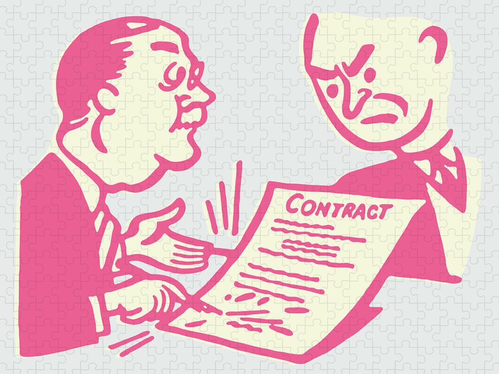 Adult Jigsaw Puzzle featuring the drawing Two Men Going over a Contract by CSA Images