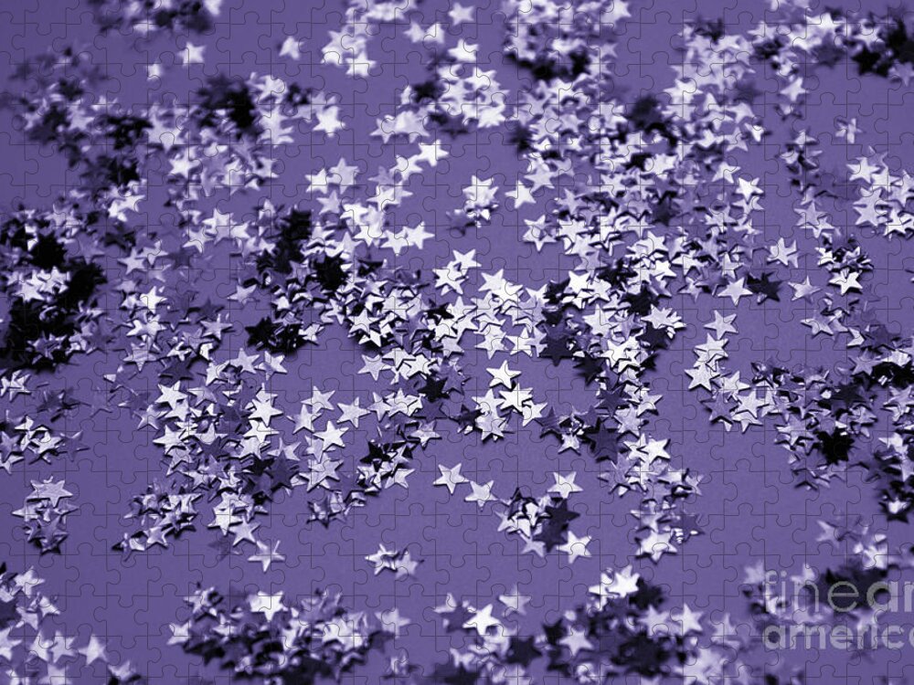 Photography Jigsaw Puzzle featuring the mixed media Ultra Violet Glitter Stars #1 #shiny #decor #art by Anitas and Bellas Art
