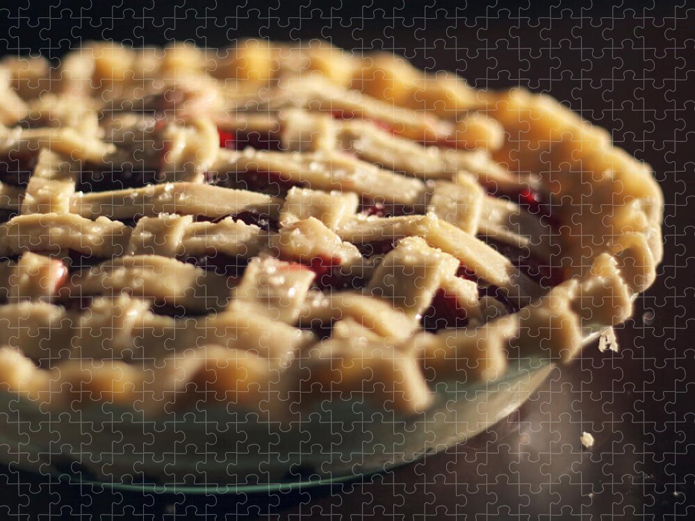 Close-up Jigsaw Puzzle featuring the photograph Unbaked Cherry Pie With Lattice Crust by Photograph By Sarah Orsag