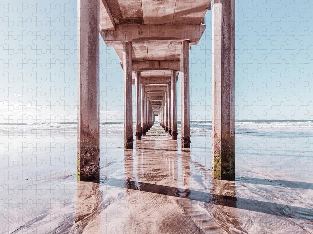 Pink Jigsaw Puzzle featuring the photograph Under the Boardwalk Scripps Pier San Diego Square by Edward Fielding