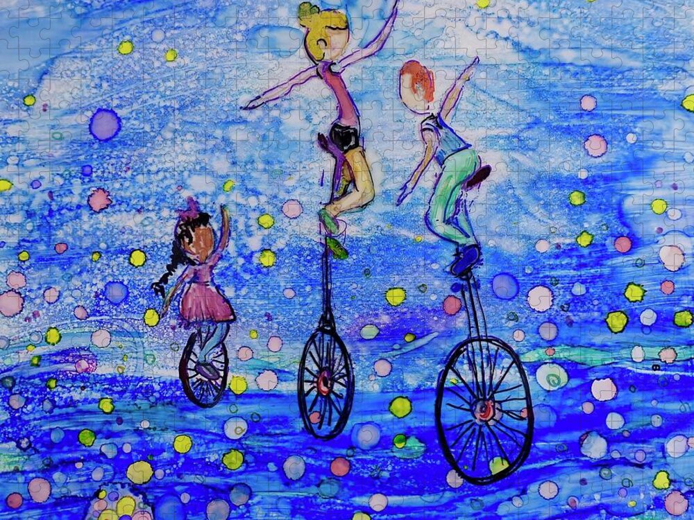 Children In Art Jigsaw Puzzle featuring the painting Unicycle Club by Patty Donoghue
