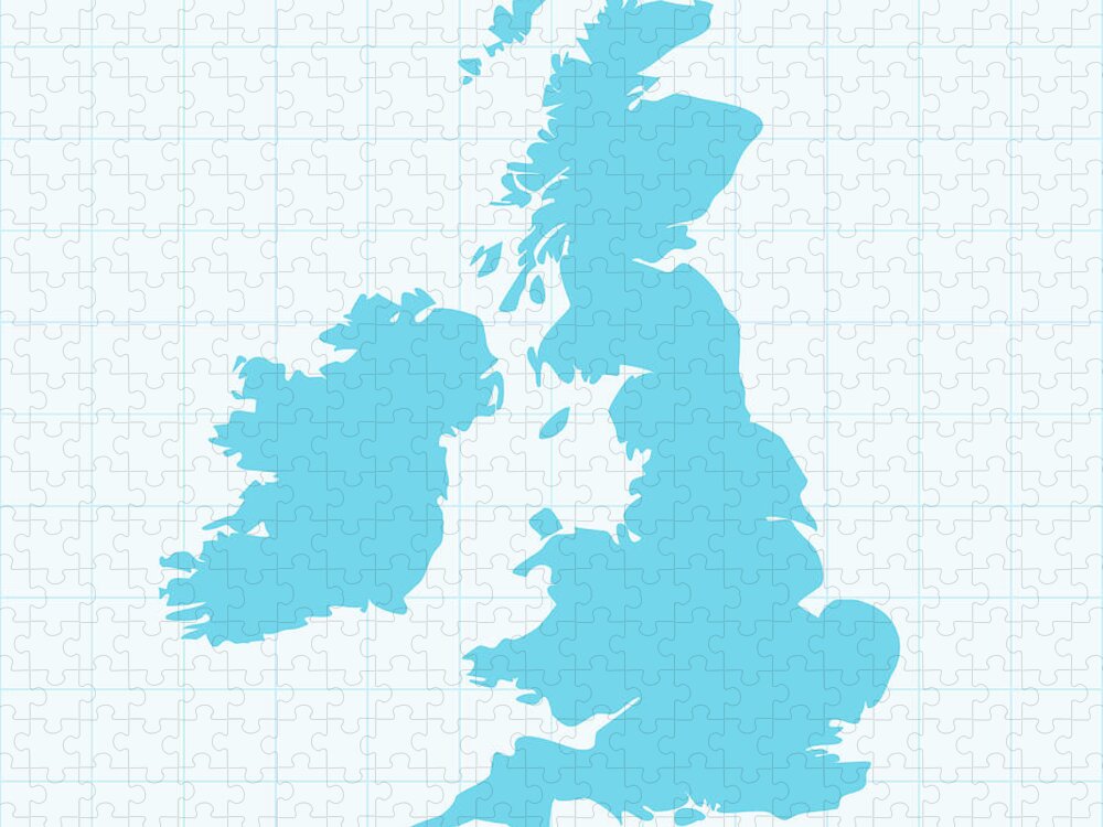 England Jigsaw Puzzle featuring the digital art United Kingdom Map On Grid On Blue by Iconeer