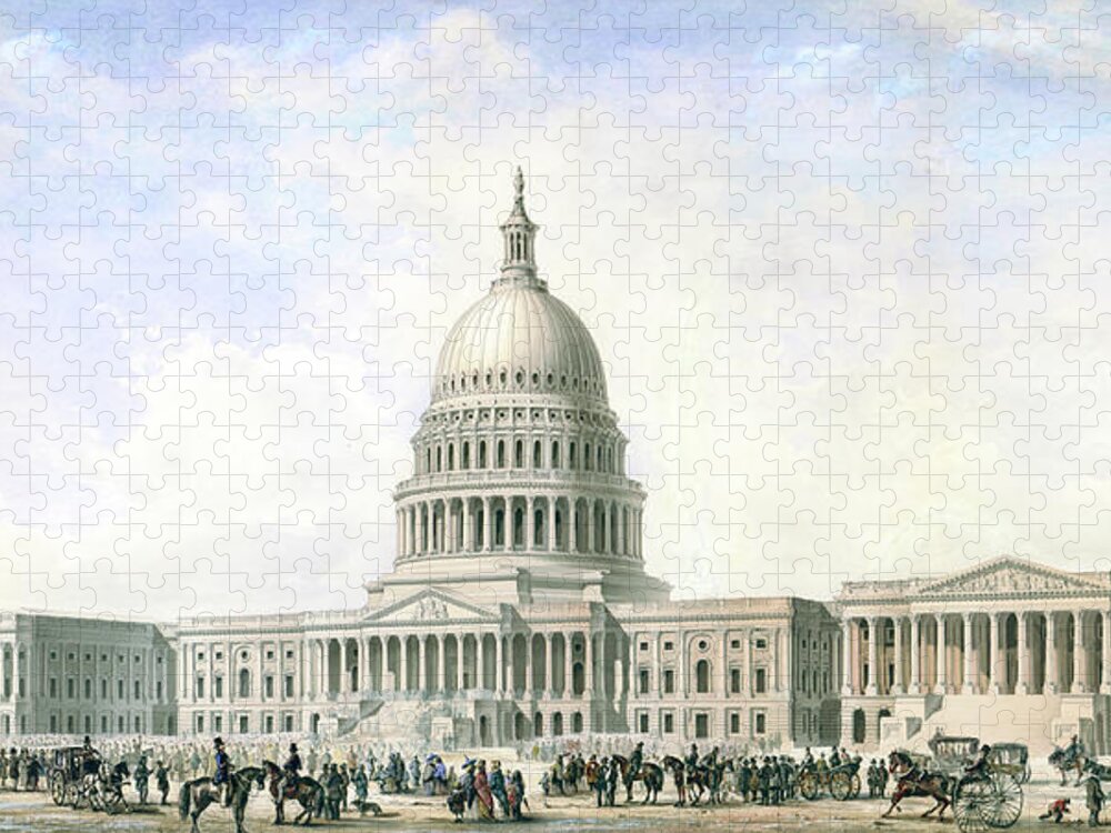 United States Capitol Jigsaw Puzzle featuring the drawing United States Capitol Design for New Dome and Wings 1855 by Thomas Ustick Walter