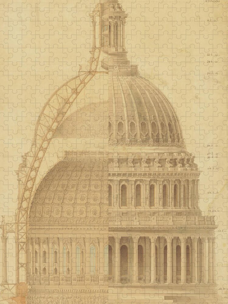 Thomas Ustick Walter Jigsaw Puzzle featuring the drawing United States Capitol, Section of Dome, 1855 by Thomas Ustick Walter