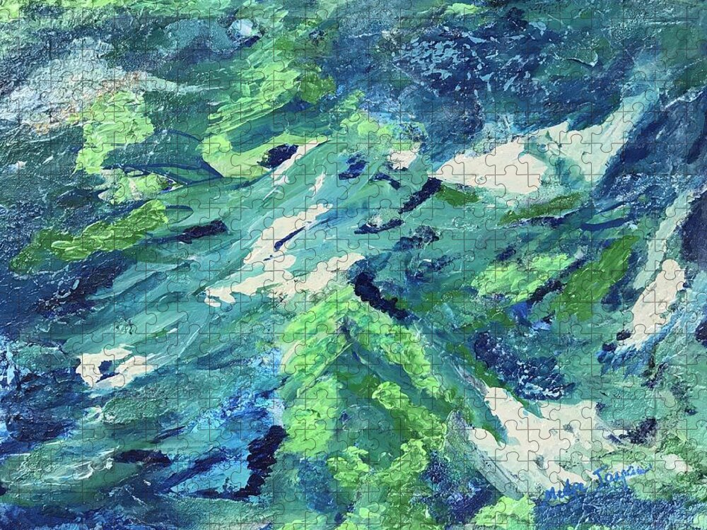 Blue. Green Turquoise Sea Idea Alive Horizon Mediterranean Sea - Turkey Jigsaw Puzzle featuring the painting Urla Horizon by Medge Jaspan