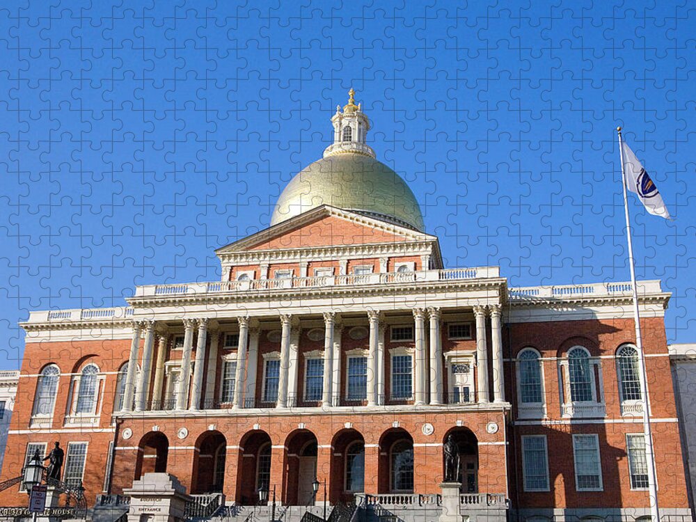 Estock Jigsaw Puzzle featuring the digital art Usa, Ma, Boston Common, State Capitol by Claudia Uripos