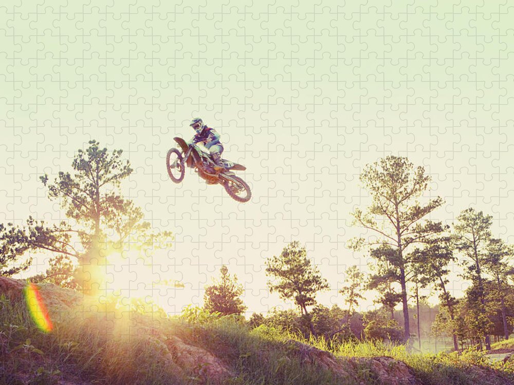 Recreational Pursuit Jigsaw Puzzle featuring the photograph Usa, Texas, Austin, Dirt Bike Jumping by Tetra Images - King Lawrence