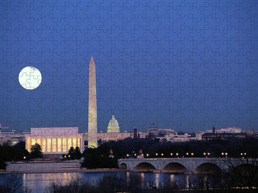 Clear Sky Jigsaw Puzzle featuring the photograph Usa, Washington Dc Skyline, Night With by James P. Blair